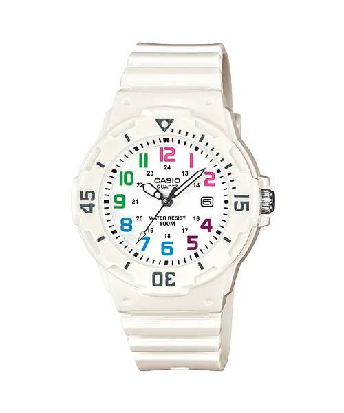 Casio LRW-200H-7BV Ladies Watch Analog Multi Colors Date 100m WR White Band New