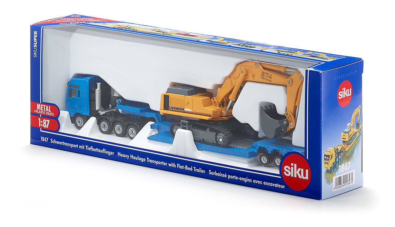 SIKU 1847 1:87 HEAVY HAULAGE TRANSPORTER WITH FLAT-BED TRAILER