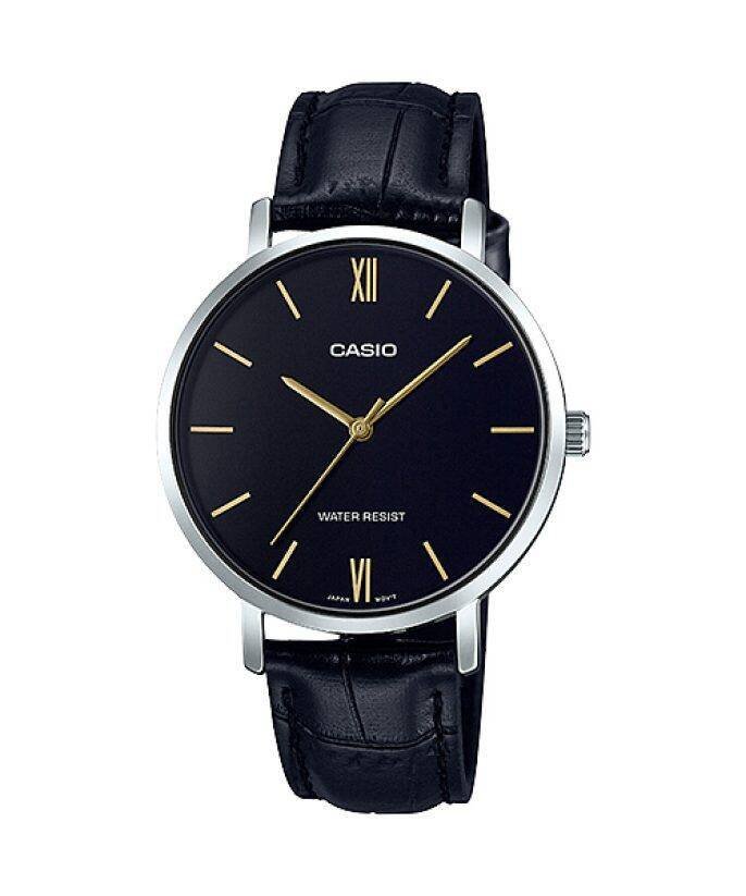 Casio LTP-VT01L-1BU Analog Black Leather Minimalist Quartz Men Casual Dress Watch