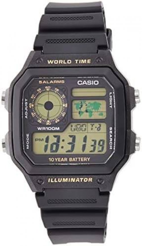 Casio AE-1200WH-1B Digital World Time Sportwatch Black Resin Men's Sport Watch