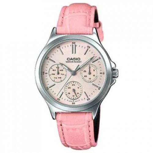 Casio LTP-V300L-4A Women's Analog Watch Pink Leather Band 3 Dials Brand New