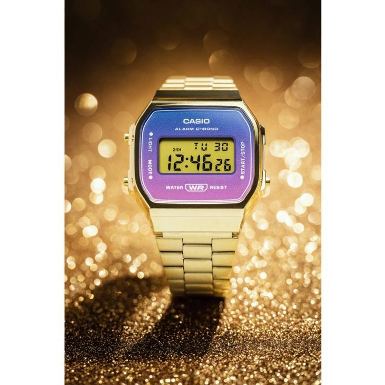 Casio A168WERG-2A Gold Retro Chrome Stainless Steel Pink Blue Digital Watch