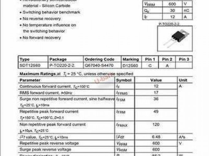 SDT12S60 TO-220,Silicon Carbide Schottky Diode