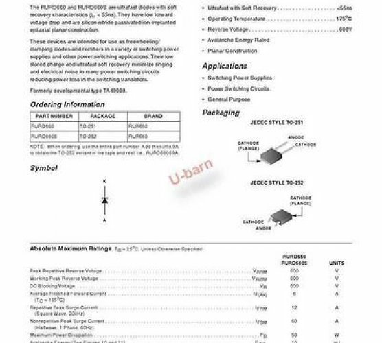 FAIRCHILD RURD660S9A TO-252,6A, 600V Ultrafast Diodes