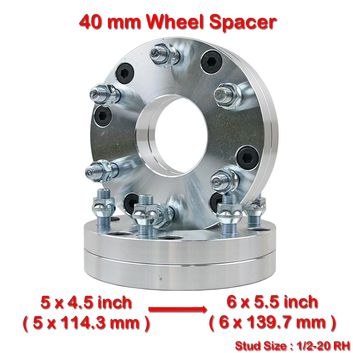 (2) 40mm 1/2-20RH 5x114.3 to 6x139.7mm Wheel Spacer For Cherokee Wrangler YJ TJ