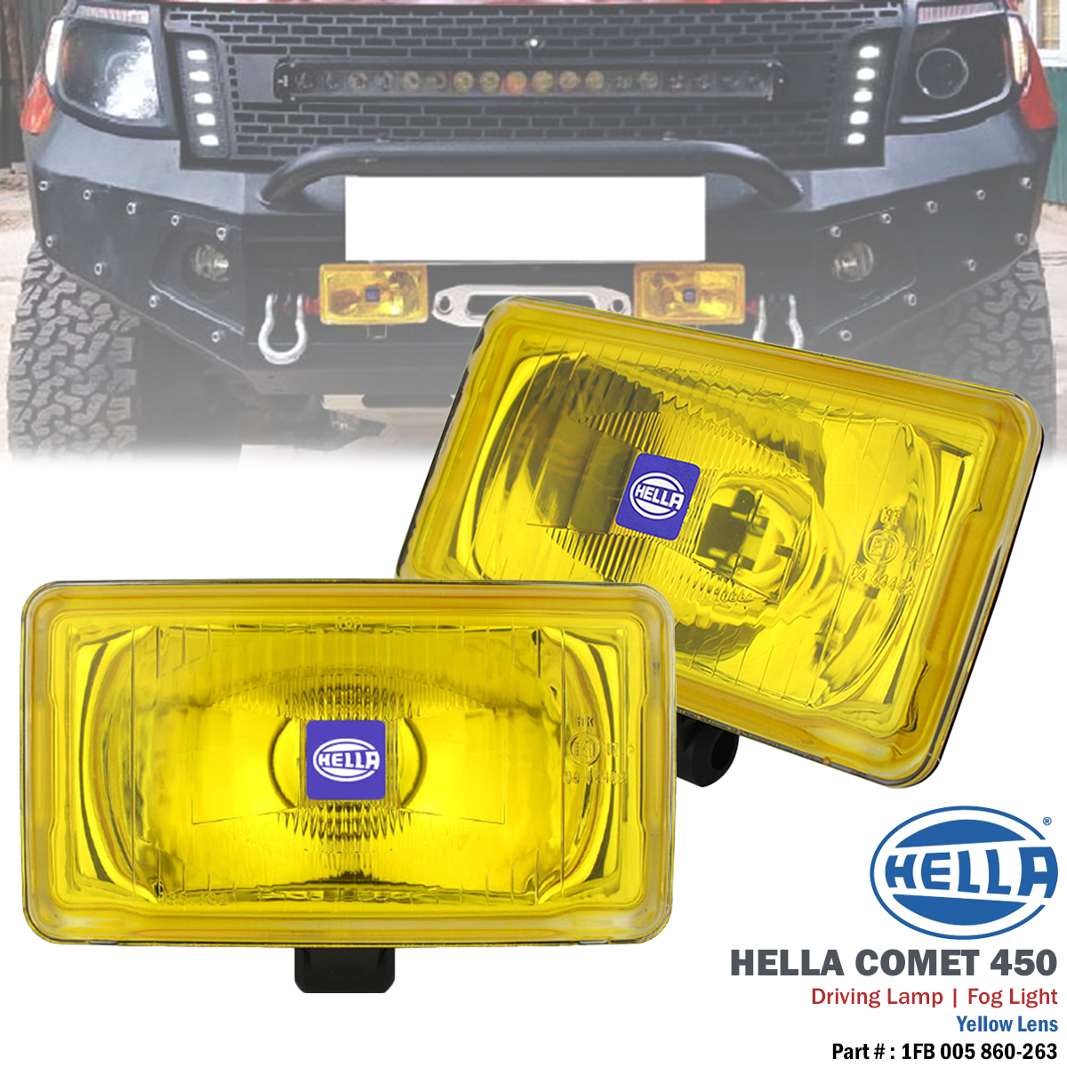 1 Pair HELLA Comet 450 Yellow Lens H3 12V Driving Spot Light Fog Lamp Universal