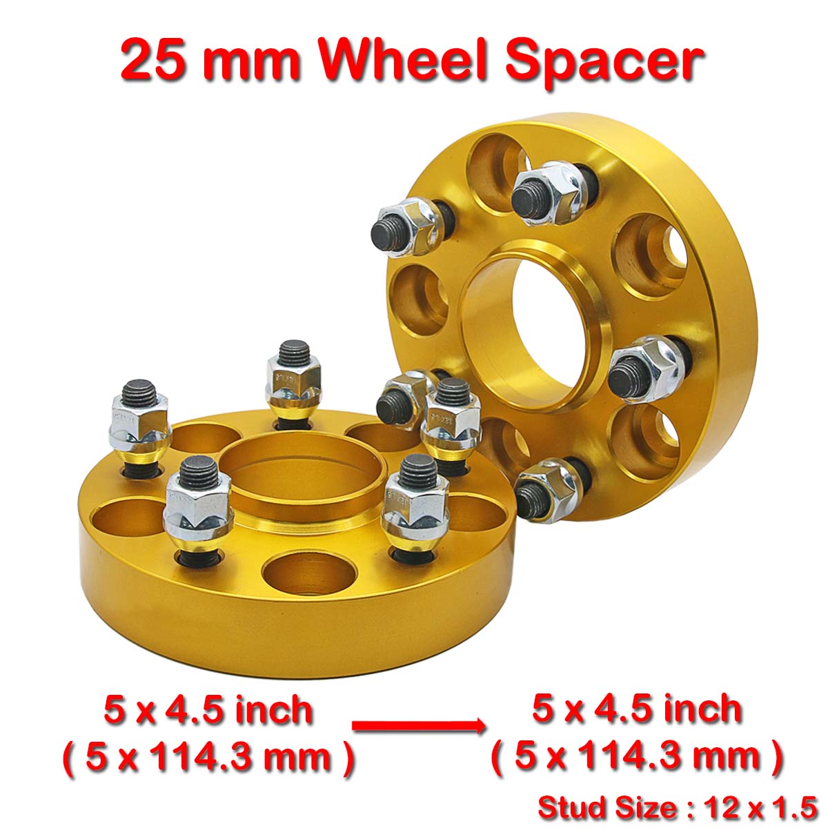 2 pcs 25mm 5 Studs 12 x 1.5 PCD 5 x 114.3 to 5 x 114.3 mm Wheel Spacer Spacers
