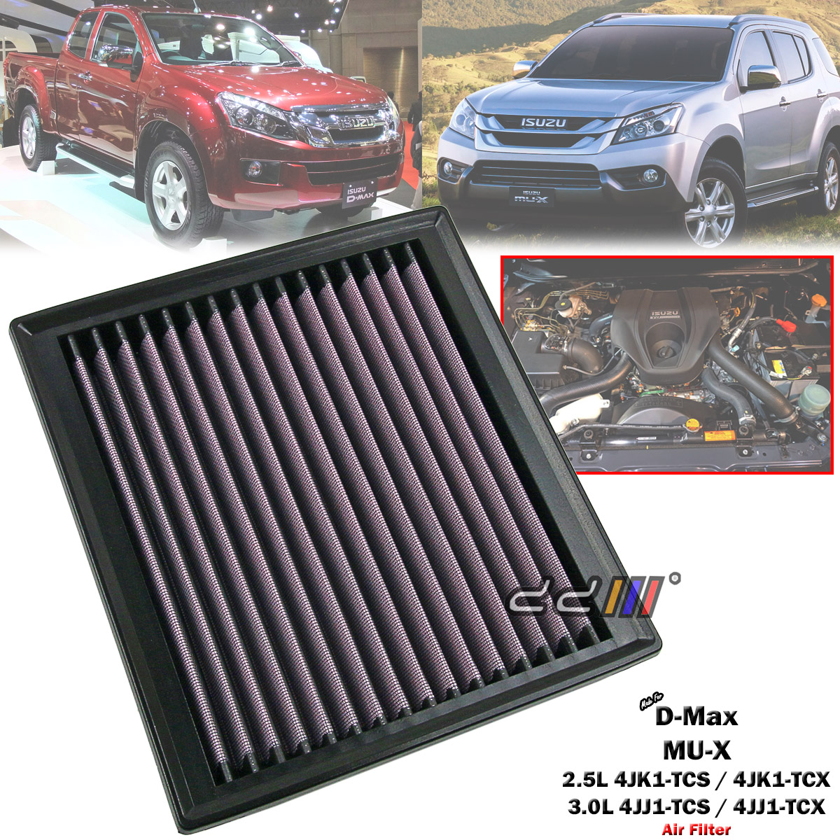 High Flow Air Filter For Isuzu D-Max MU-X 4JK1 4JJ1 2.5L 3.0L Diesel 2012-2020