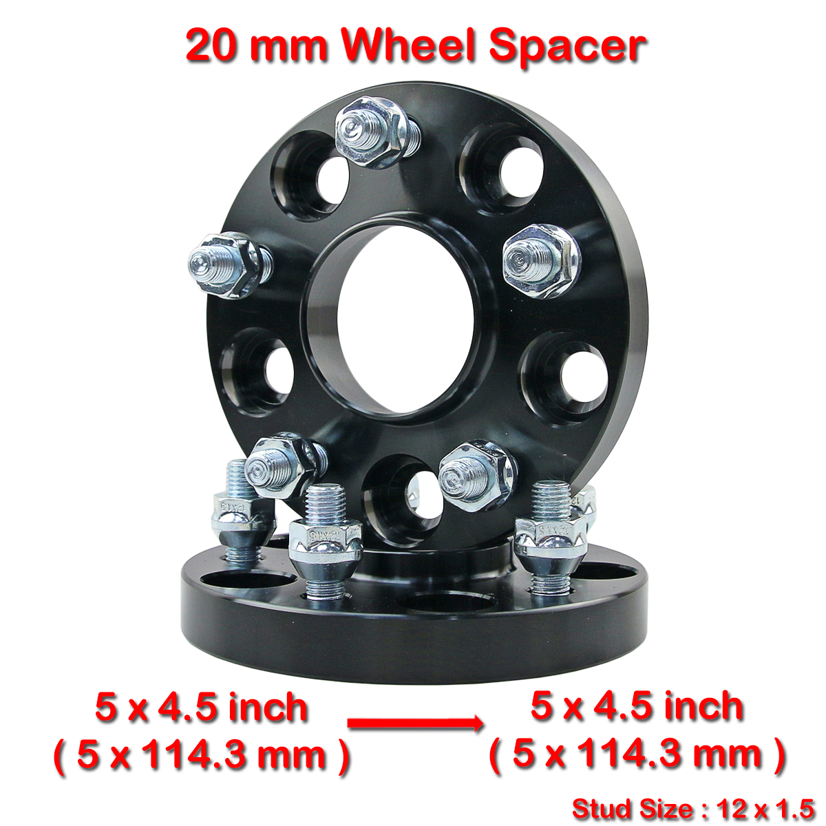 (2) 20mm 12x1.5 5x114.3mm Hub Centric Wheel Spacer For Civic FB FC FD FK Accord