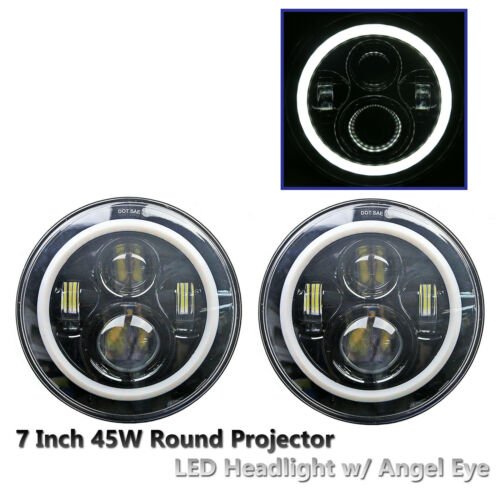 2 x 7 45W Round CREE LED Projector Angel Eye Headlight Jeep Wrangler JK/TJ/CJ