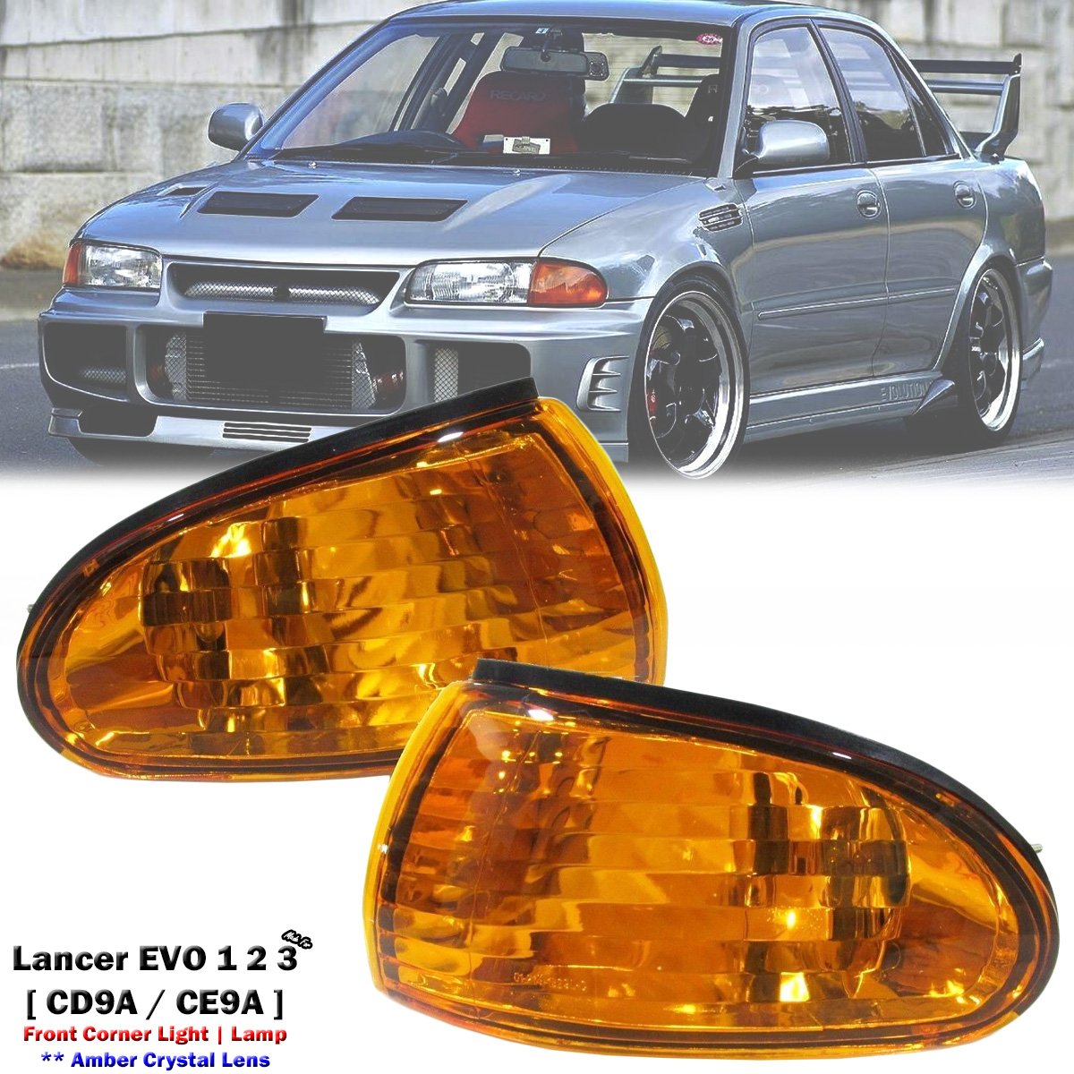 Crystal Amber Signal Corner Light Lamp For Mitsubishi Lancer EVO 1 2 3 CD9A CE9A