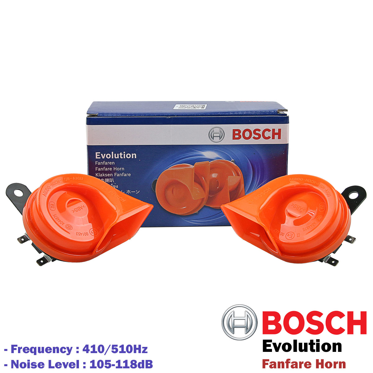BOSCH Evolution Fanfare Twin Horn Set Orange 12V 410Hz/510Hz For Car SUV Truck