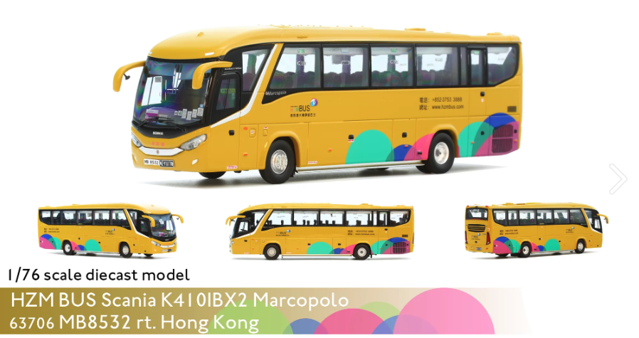 Model 1 1:76 Diecast Bus - HZM Bridge Shuttle Scania K4101BX2 - MB8532 Route HK