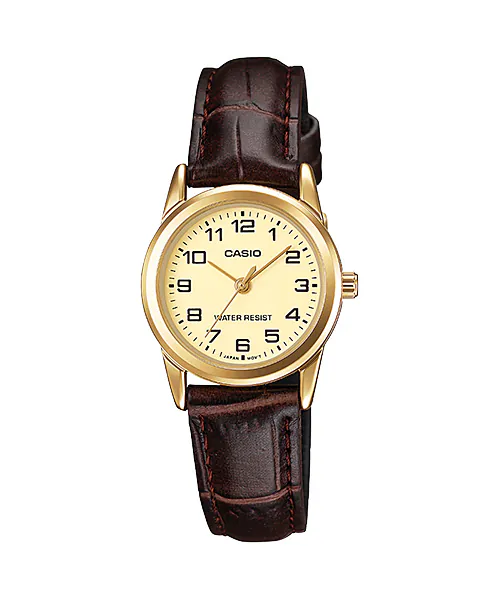 Casio LTP-V001GL-9B Women's Watch - Stylish Gold Analog with Leather Strap