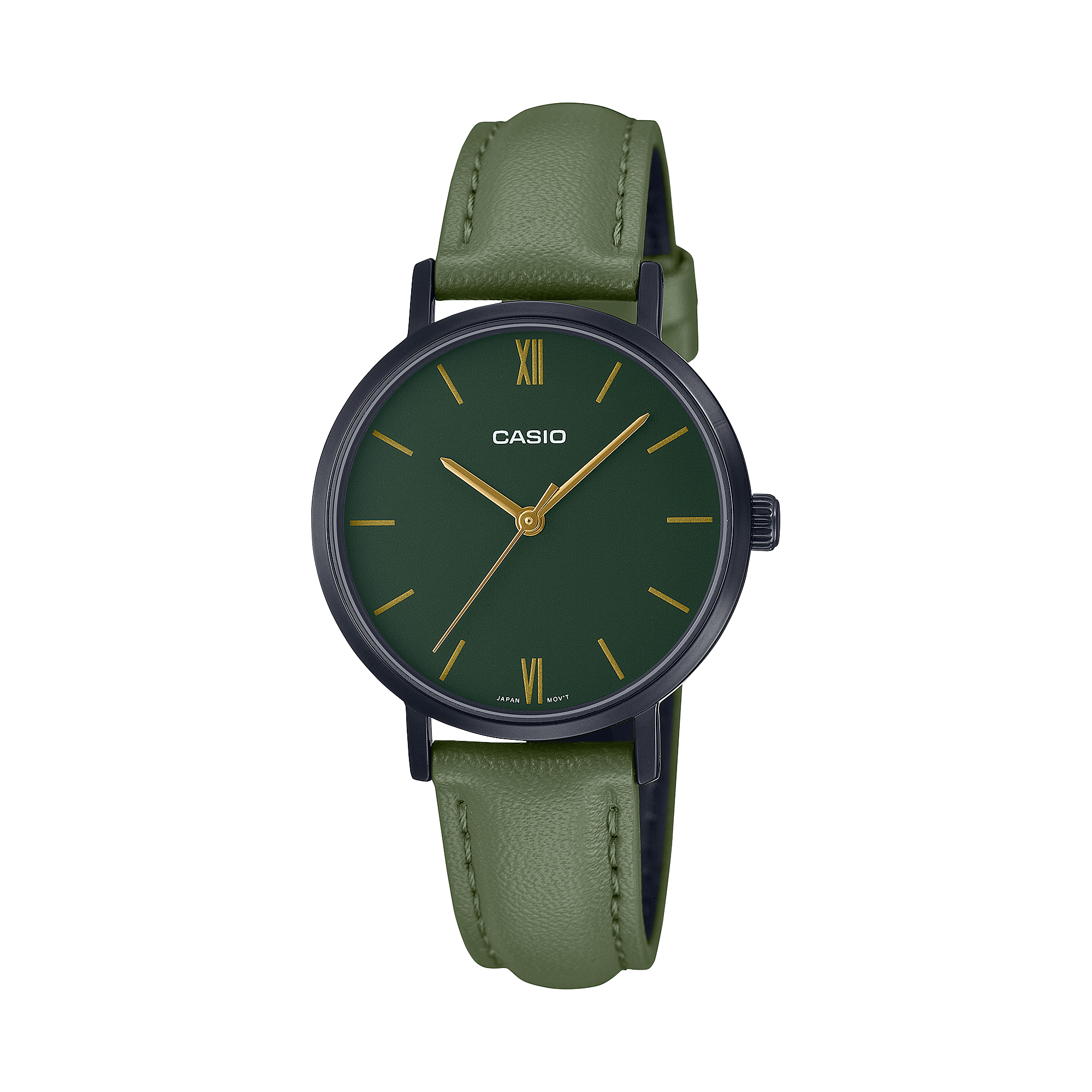 Casio LTP-VT02BL-3A Watch - Trendy Green Leather Strap with Classic Design