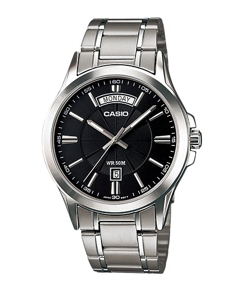 Casio MTP-1381D-1A Watch - Classic Black Dial with Stainless Steel Bracelet