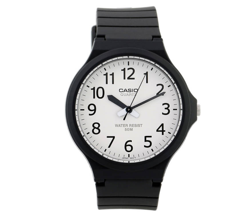 Casio MW-240-7B Watch - Clean White Dial with Sleek Black Strap Design