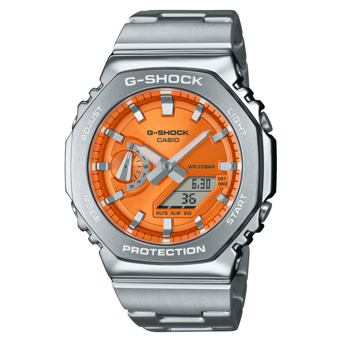 Casio GM-2110D-4A Men's Analog-Digital Watch Red Dial & Stainless Steel Band