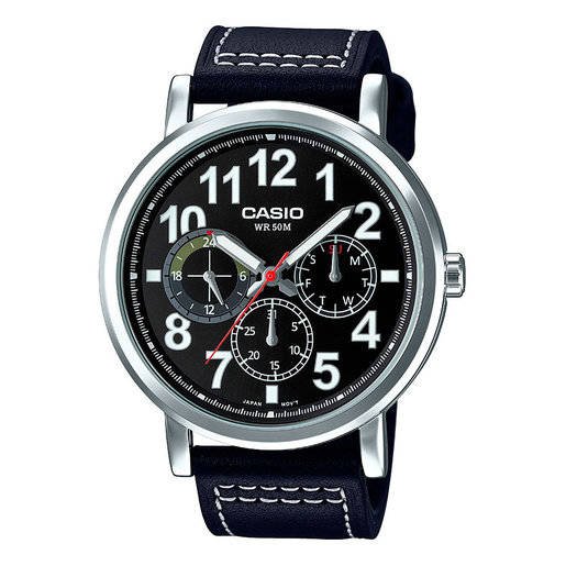Casio MTP-E309L-1AV Men's Standard Leather Band Multifunction Black Dial Watch