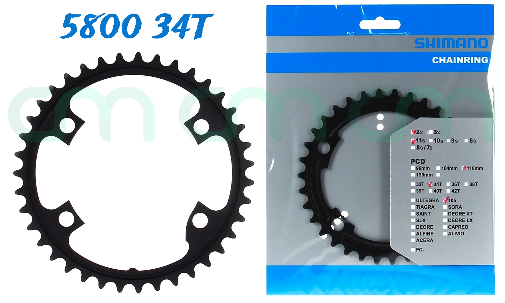 34T Shimano 105 FC-5800 110mm BCD 4 Arm Inner Chainring