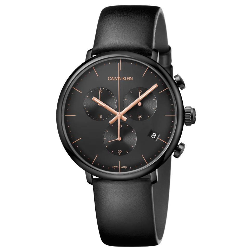 CALVIN KLEIN HIGH NOON LEATHER LADIES WATCHES - BLACK K8M274CB