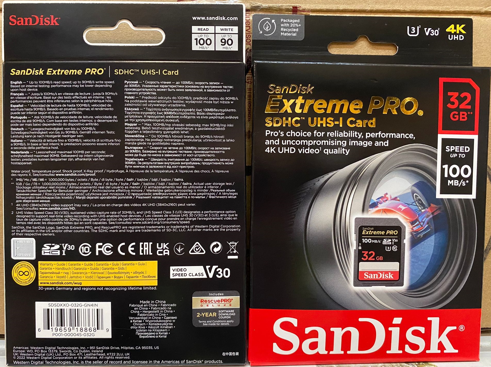 SanDisk Extreme Pro 32GB SDHC Memory Card 4K 100MB/s SDSDXXO-032G-GN4IN