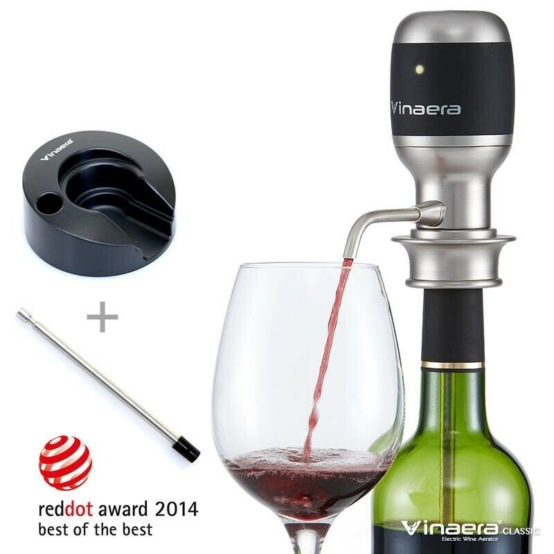 Vinaera Electric Wine Aerator & Telescoping Stainless Tube & Product Base Gift