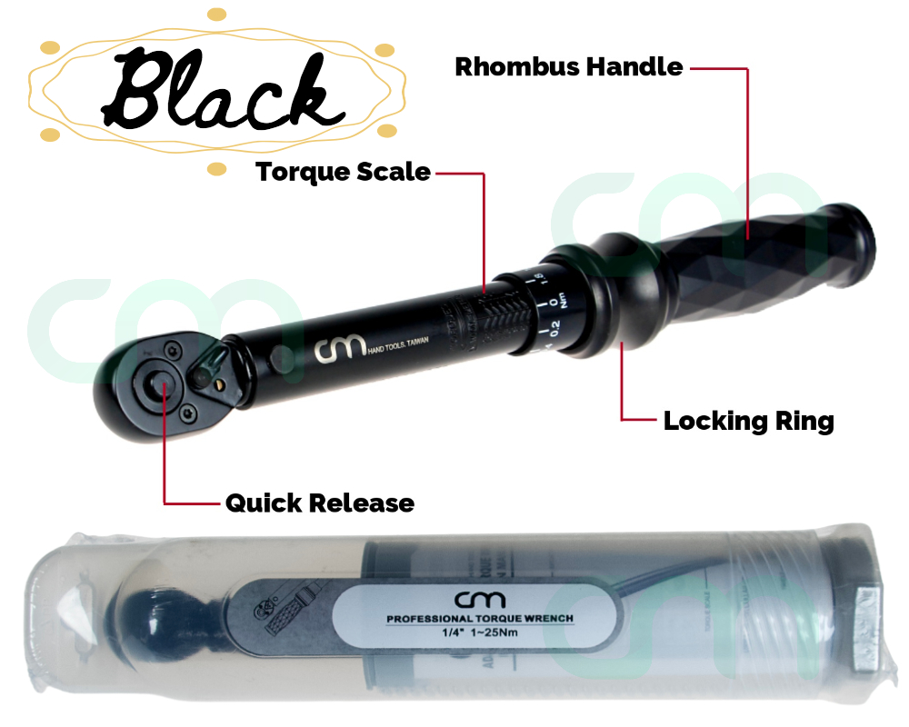 (1-25Nm) CM Adjustable Reversible Lock ring 1/4" Torque Wrench NIB Black