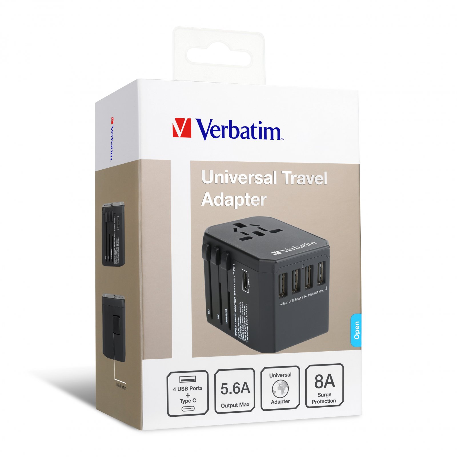 Verbatim 5 Port Travel Adapter Including 4 USB Port Type-C Port Black Color 65686