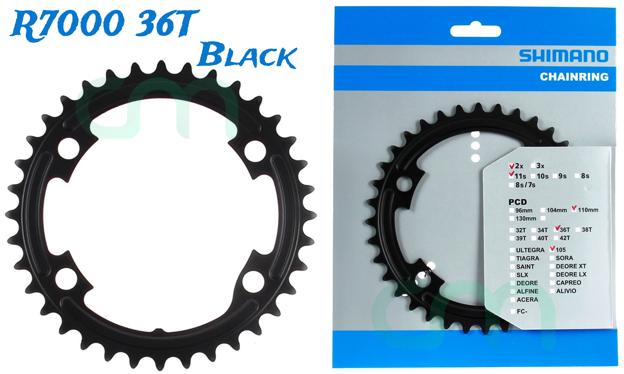 1pc Shimano 105 FC-R7000 Chainring 36T-MT for 52-36T Y1WV36000 Black