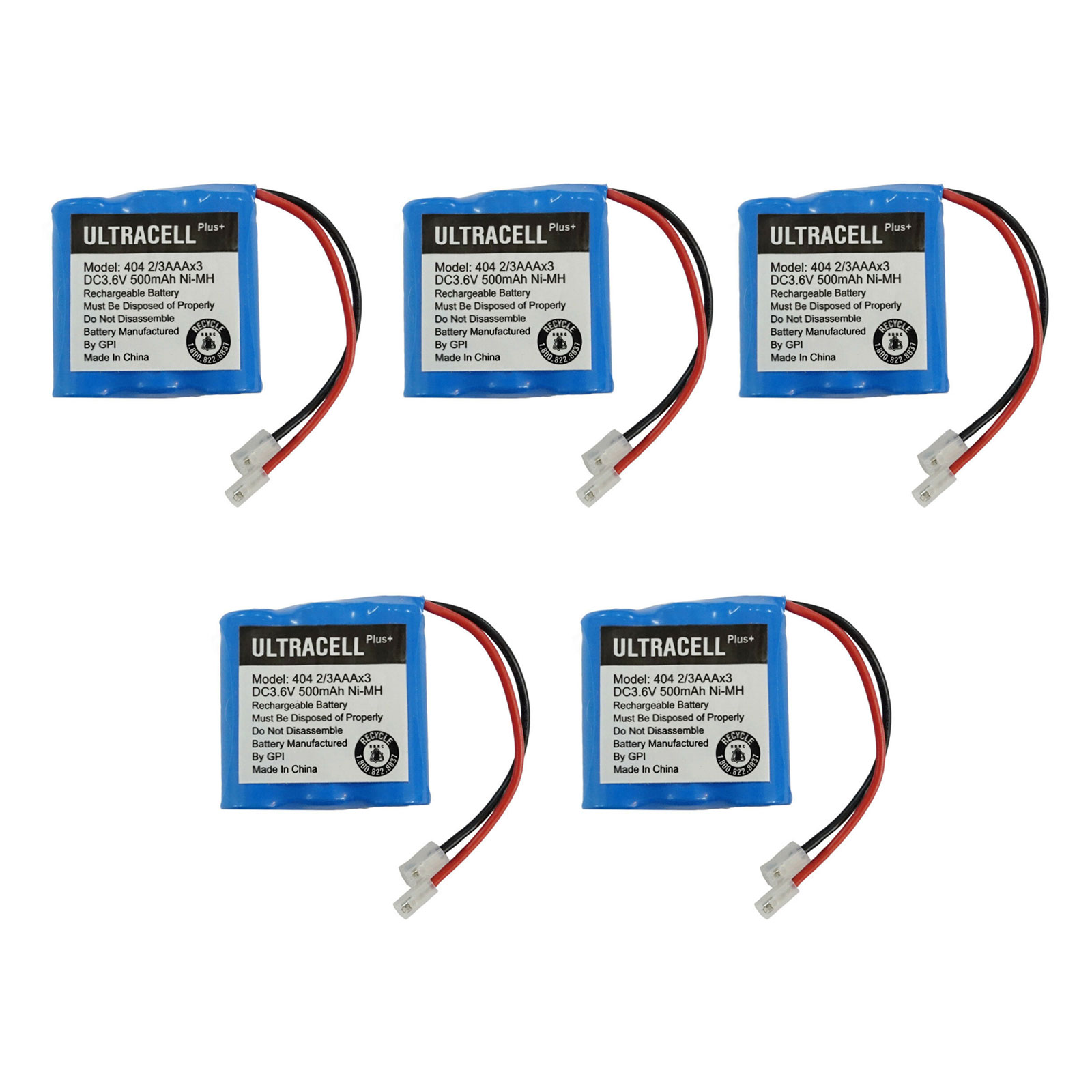 5pcs 2/3AAA 2/3 AAA 3.6V Ni-MH 500mAh Rechargeable Battery Pack Ultracell