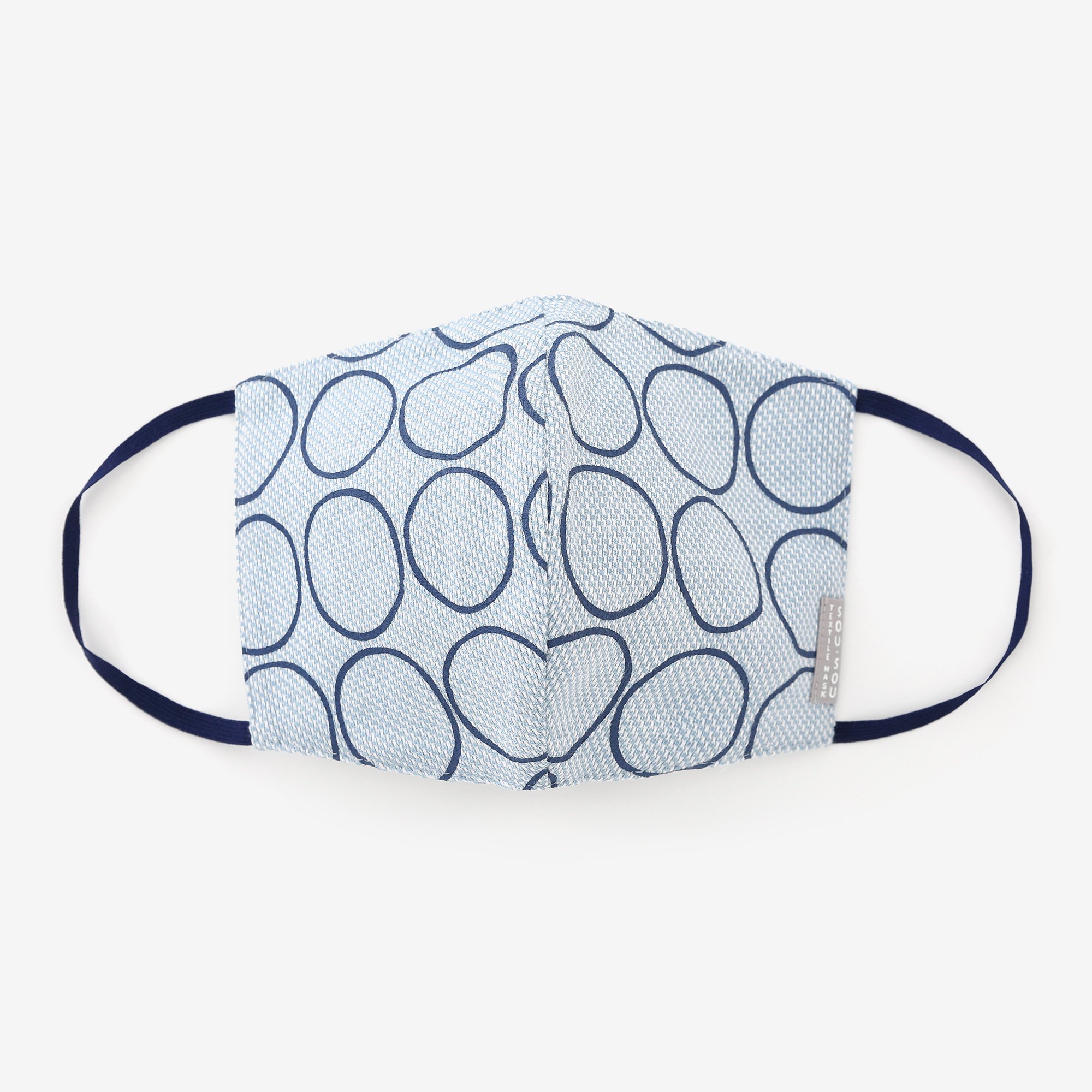  SOU SOU Chizimi Cotton Cotton Mask Circles Pale Blue × Dark Blue - Made in JAPAN