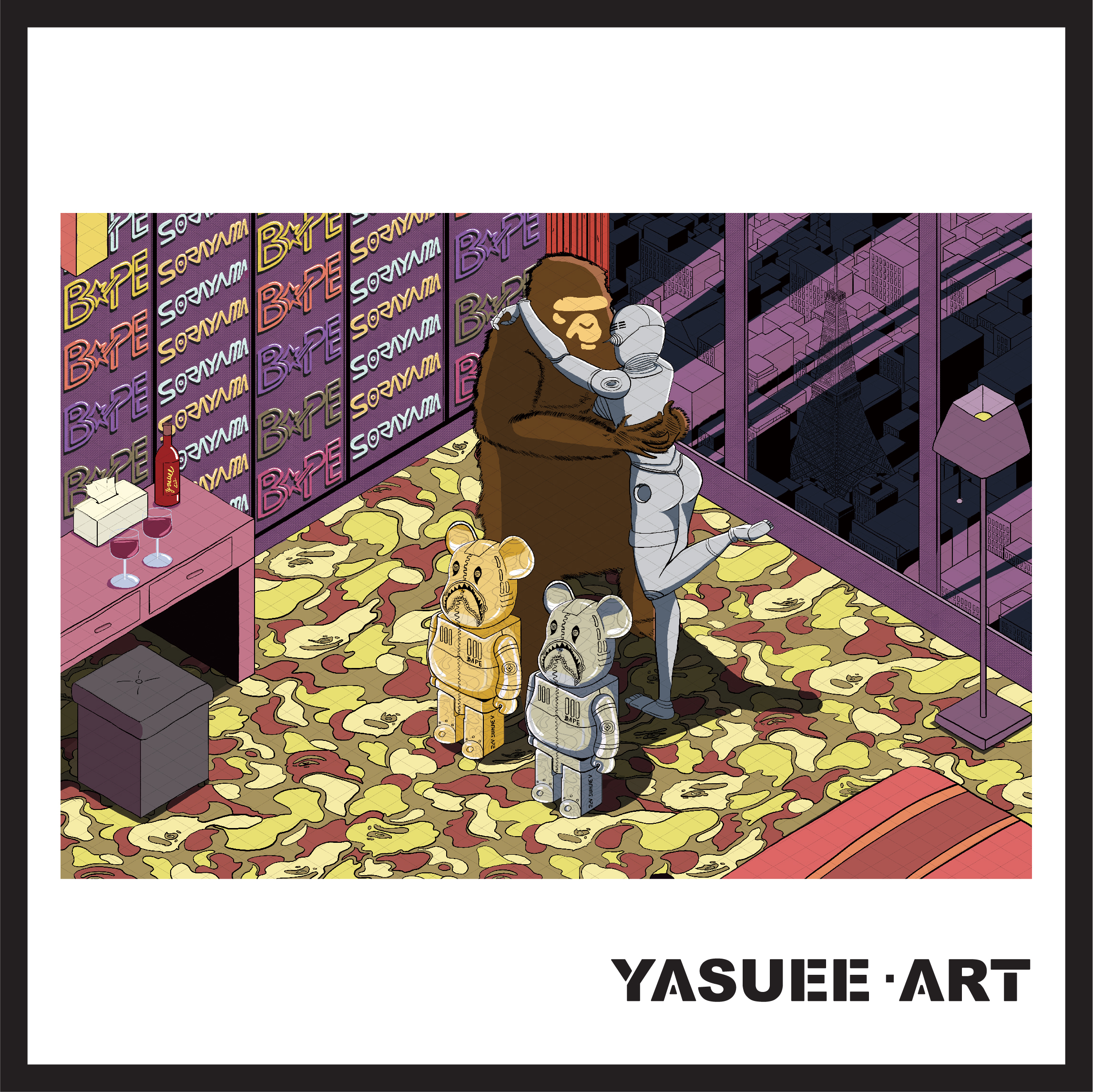 Sorayama x Bape & their be@rbrick 1000% story bearbrick art paint (297 x 420 mm) 50 pcs limited