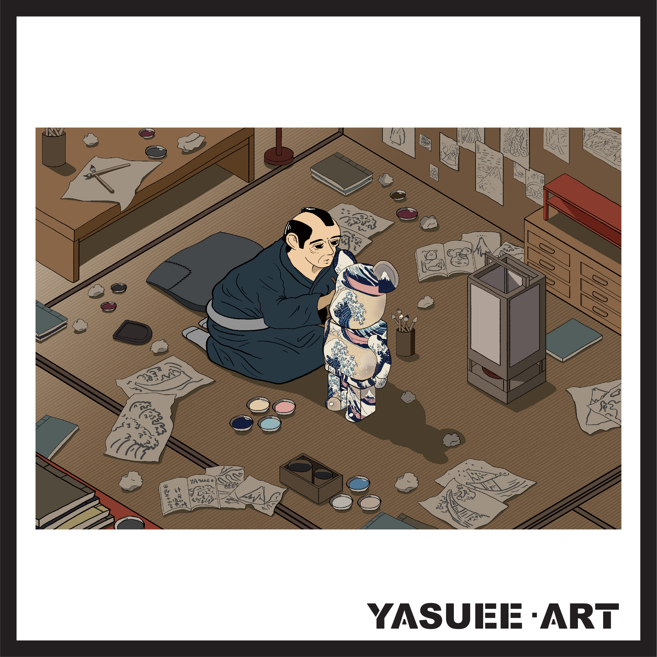 Katsushika Hokusai & be@rbrick 1000% The Great Wave of Kanagawa story bearbrick (297 x 420 mm)