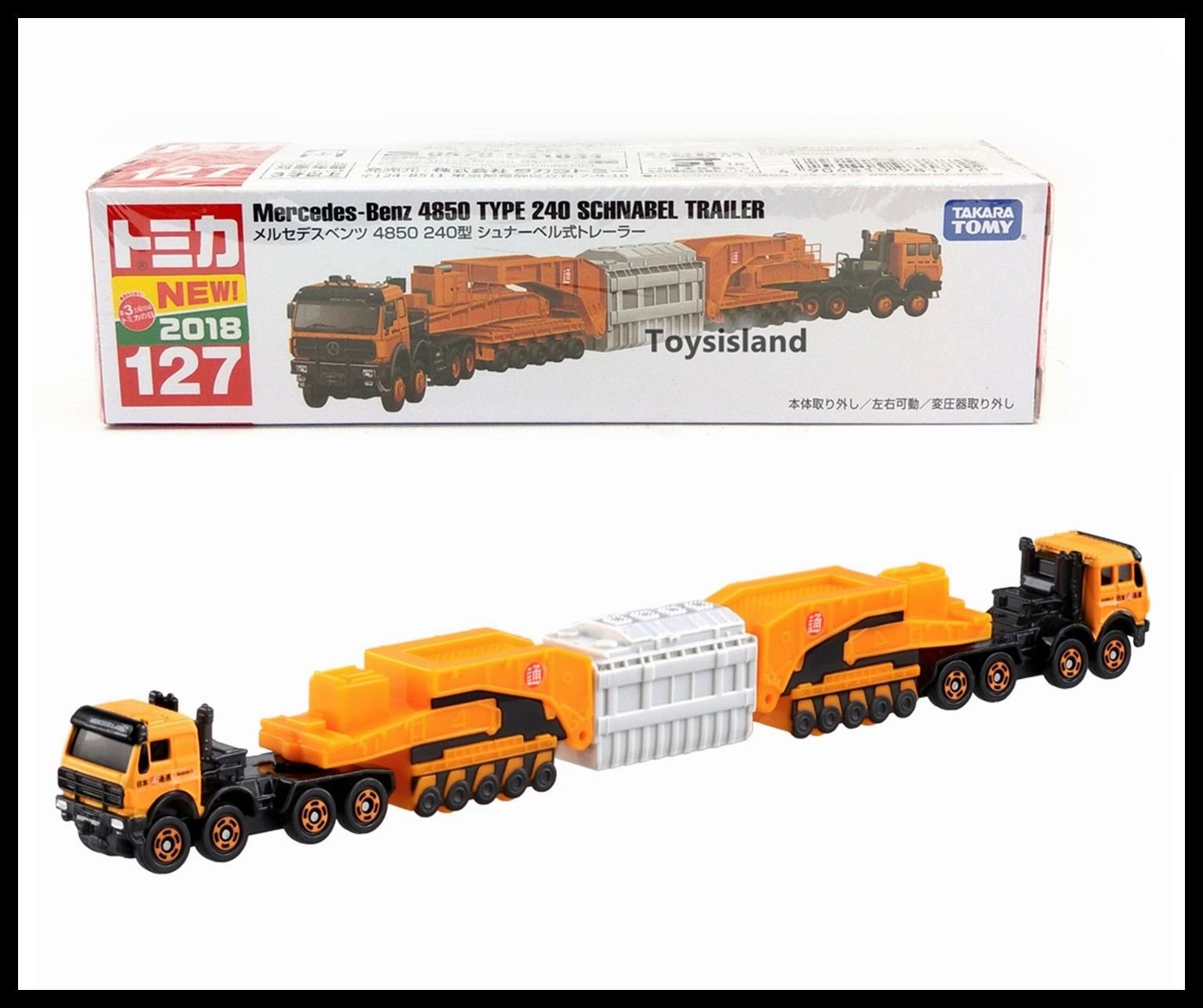 [2018 Sticker] Tomica Diecast 127 Mercedes-Benz 4850 240 Type Schnabel Trailer