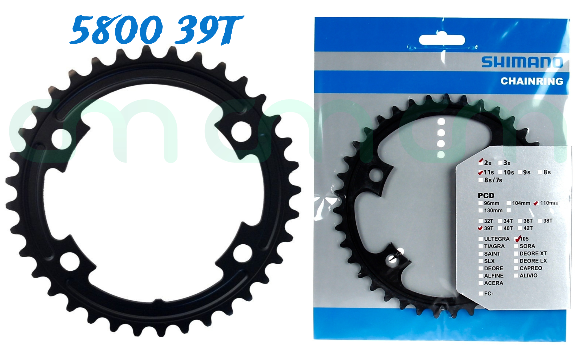 39T Shimano 105 FC-5800 110mm BCD 4 Arm Inner Chainring