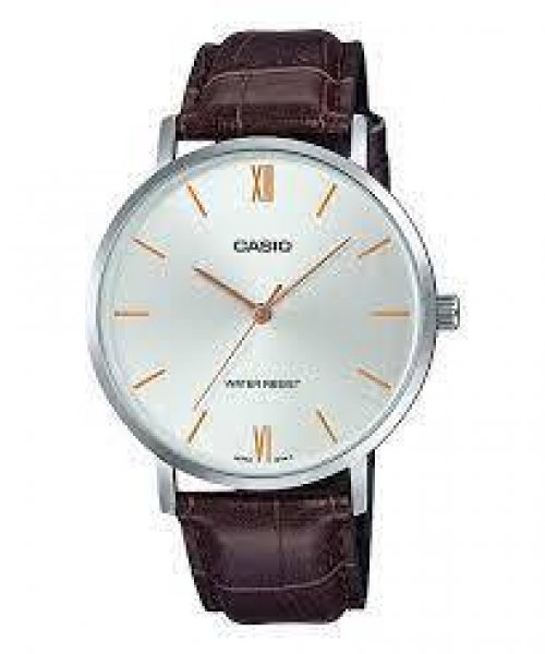 Casio MTP-VT01L-7B2 New Original Analog Mens Watch Brown Leather Band