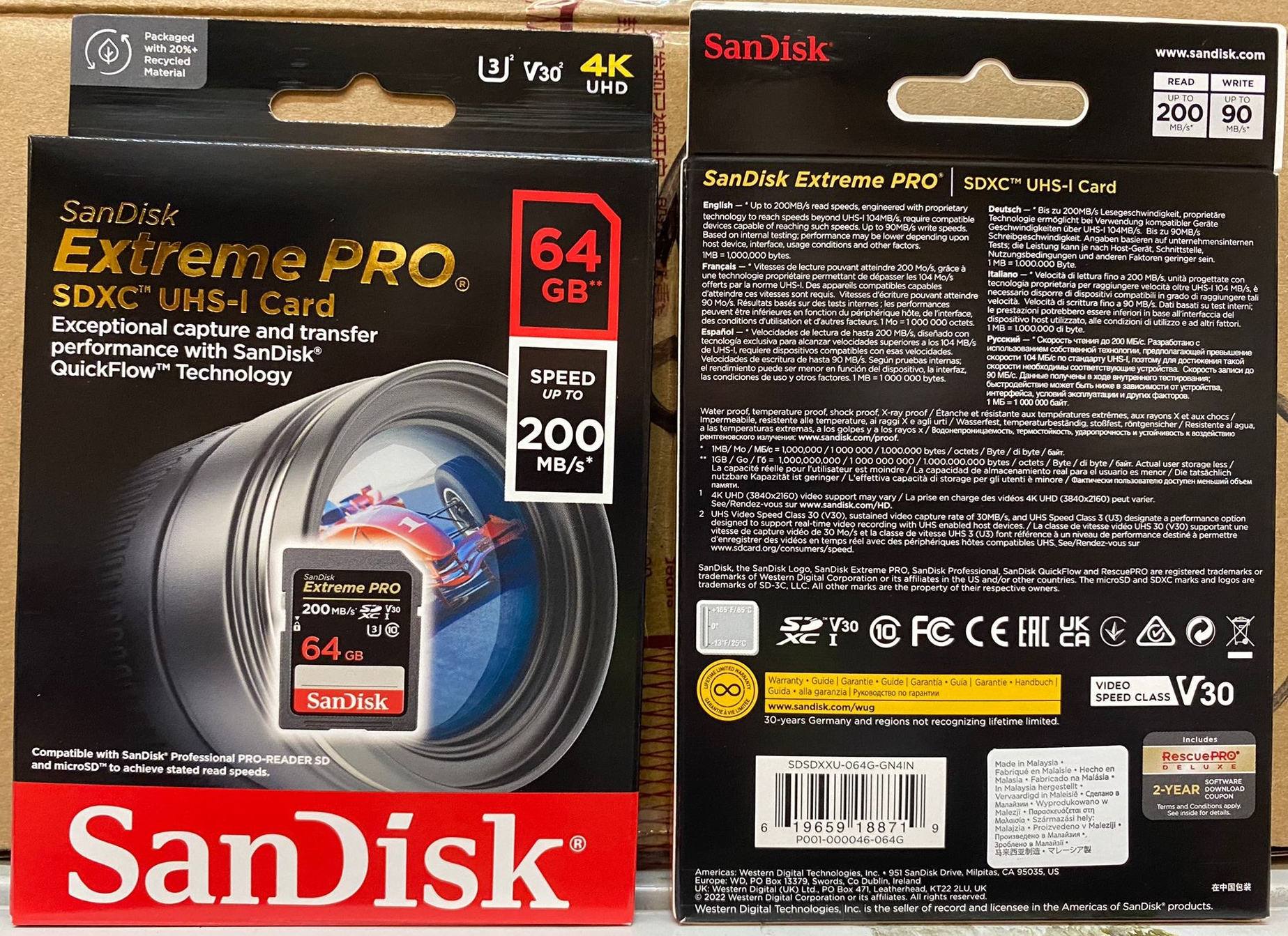 SanDisk Extreme Pro 64GB SDXC Memory Card 4K 200MB/s SDSDXXU-064G-GN4IN