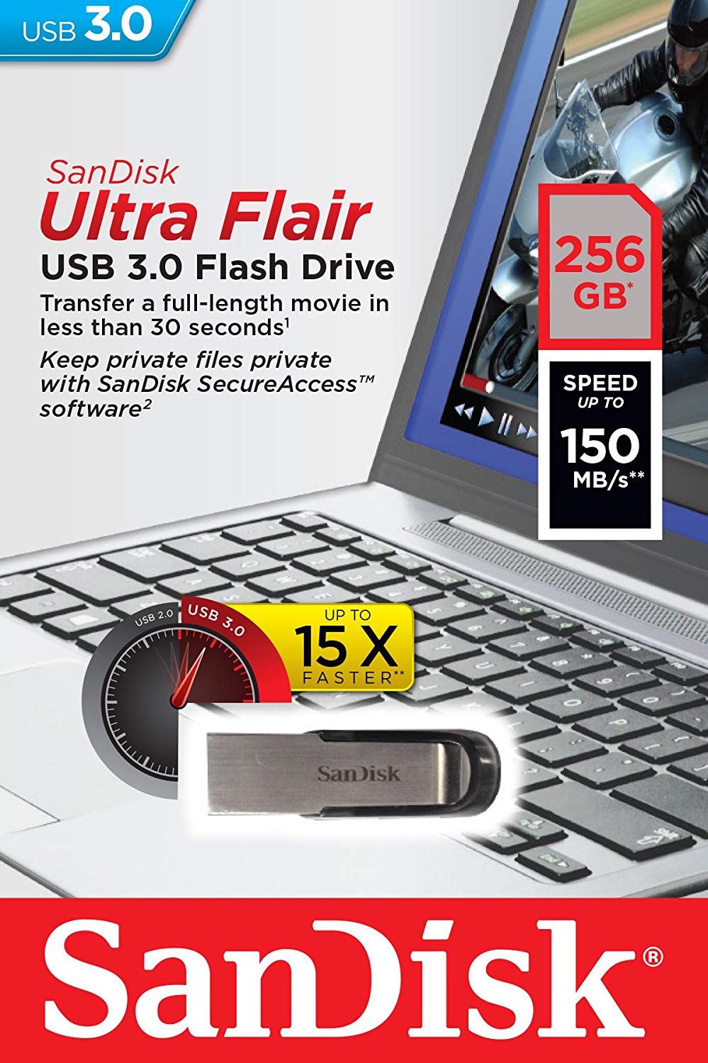SanDisk 256GB Ultra Flair USB 3.0 USB Drive Read 150MB/s  SDCZ73-256G