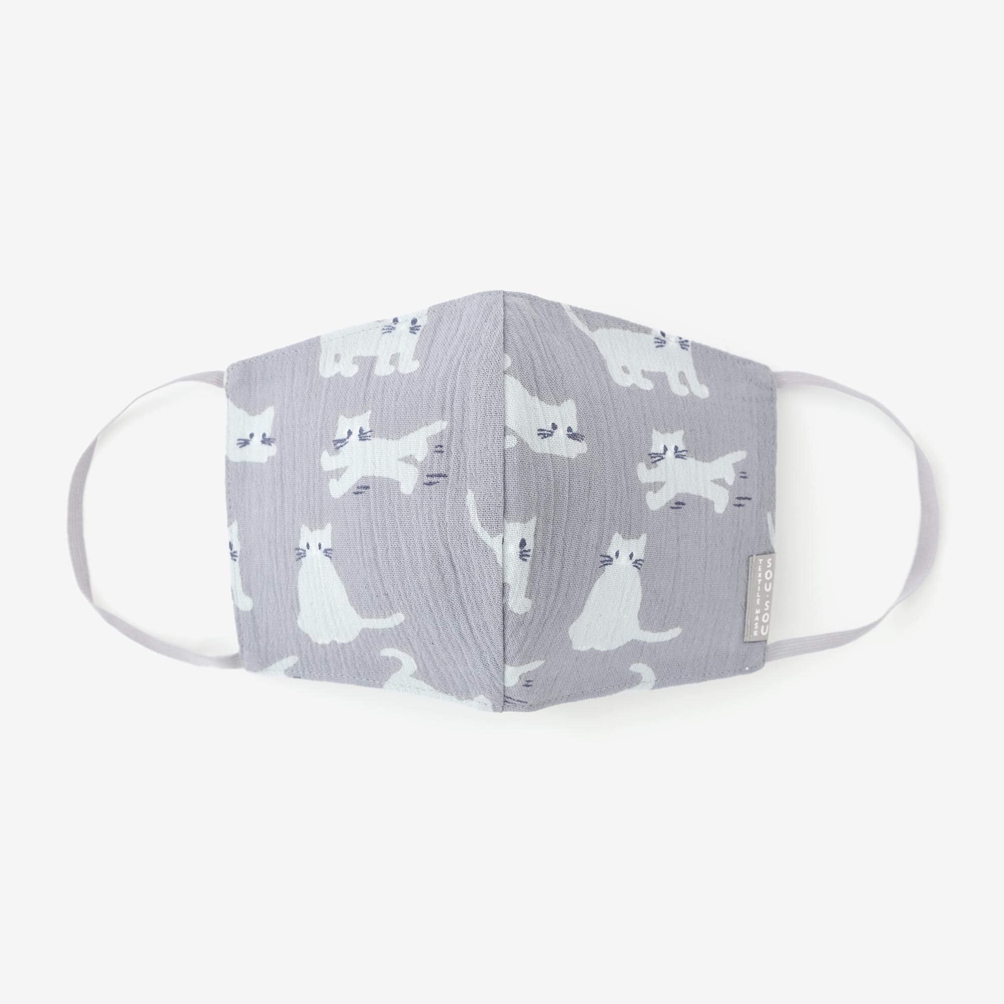  SOU SOU Chizimi Cotton Cotton Mask Cat - Made in JAPAN