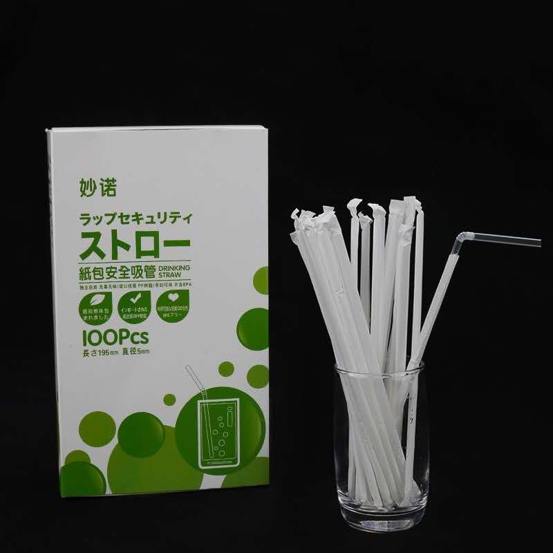 100Pcs Flexible Plastic healthy transparent Drinking Straws Individually Wrapped