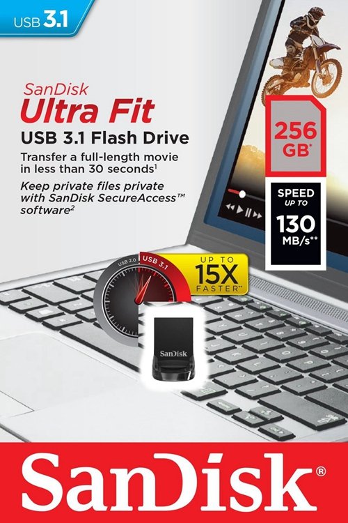 Sandisk Ultra Fit 256GB USB 3.1 Flash Drive 130MB/s SDCZ430 256G