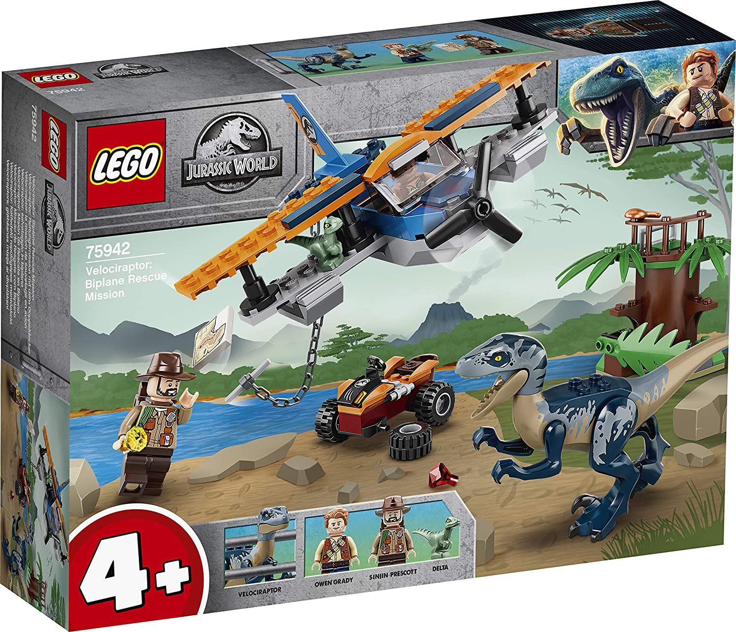 LEGO Jurassic World 75942 4+ Velociraptor: Biplane Rescue Mission Dino Toys for Preschool Kids