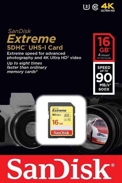 Sandisk Extreme SDHC 16GB 90MB/S C10 Flash Memory Card