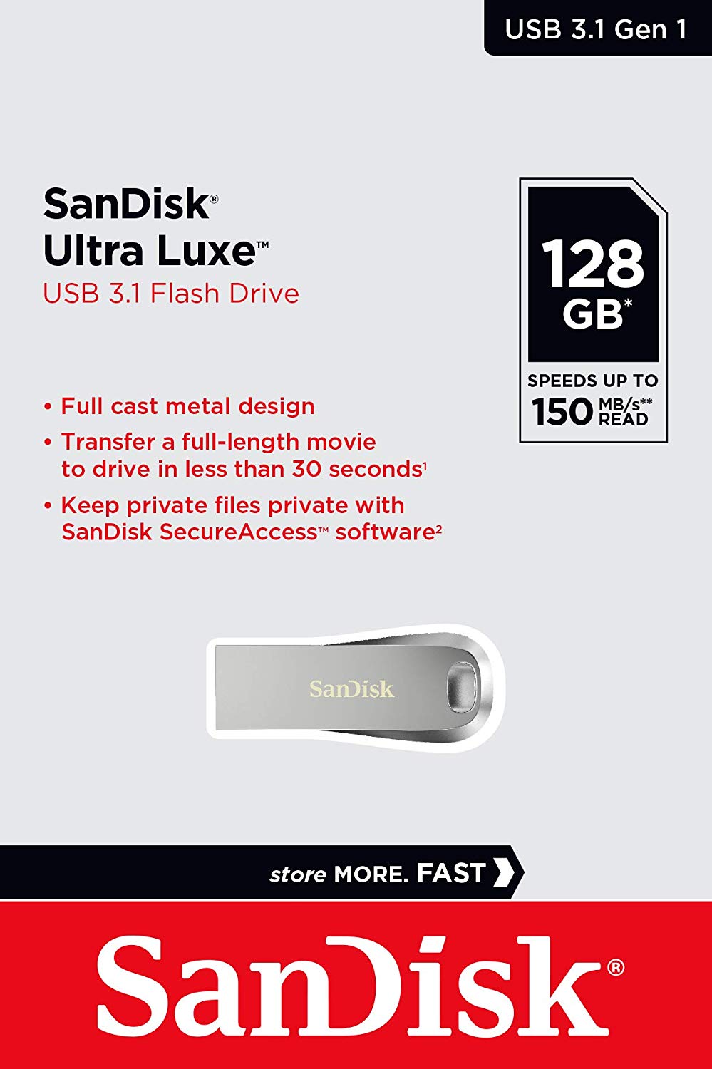 SanDisk Ultra Luxe 128GB USB 3.1 Gen 1 USB Drive Read 150MB/s SDCZ74-128G