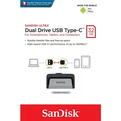 Sandisk Ultra 32GB Dual Drive USB 3.1 Type C USB 150MB/s SDDDC2 032G