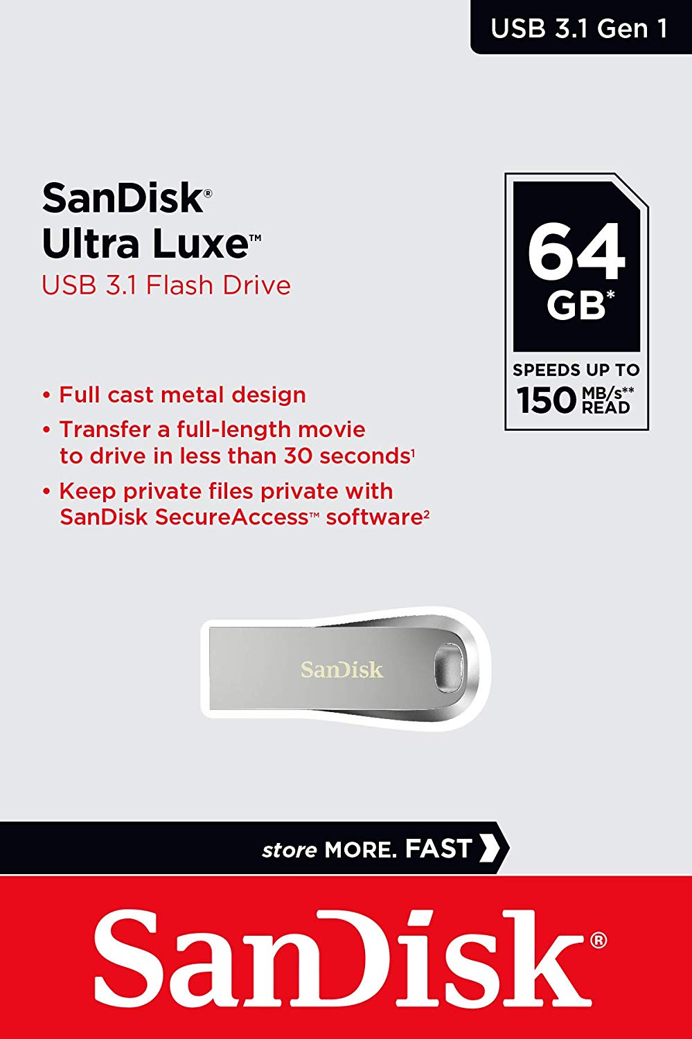 SanDisk Ultra Luxe 64GB USB 3.1 Gen 1 USB Drive Read 150MB/s SDCZ74-064G