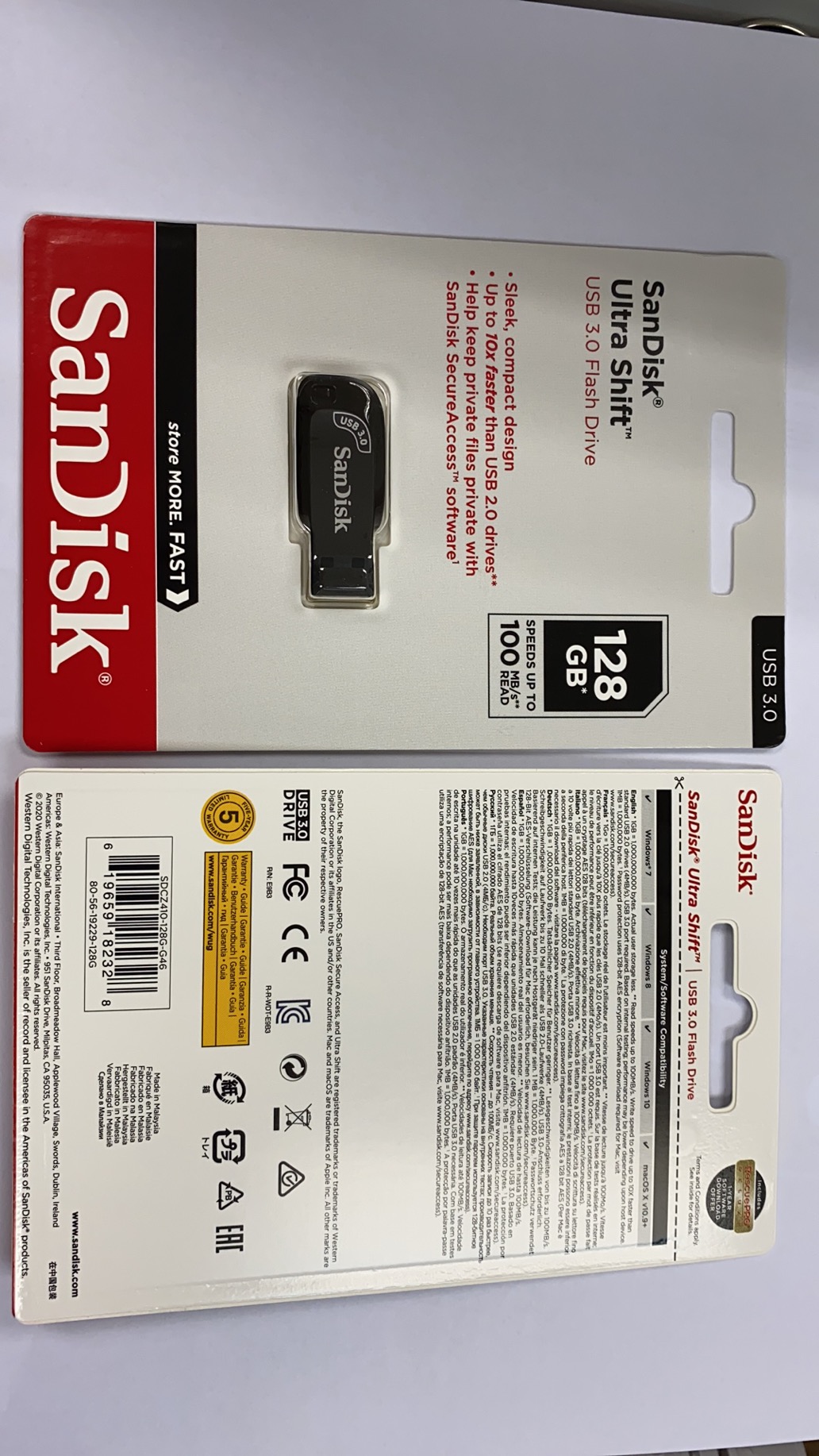 SanDisk 128GB Ultra Shift USB 3.0 Memory Flash Drive Read 100MB/s Black Color SDCZ410-128G-G46