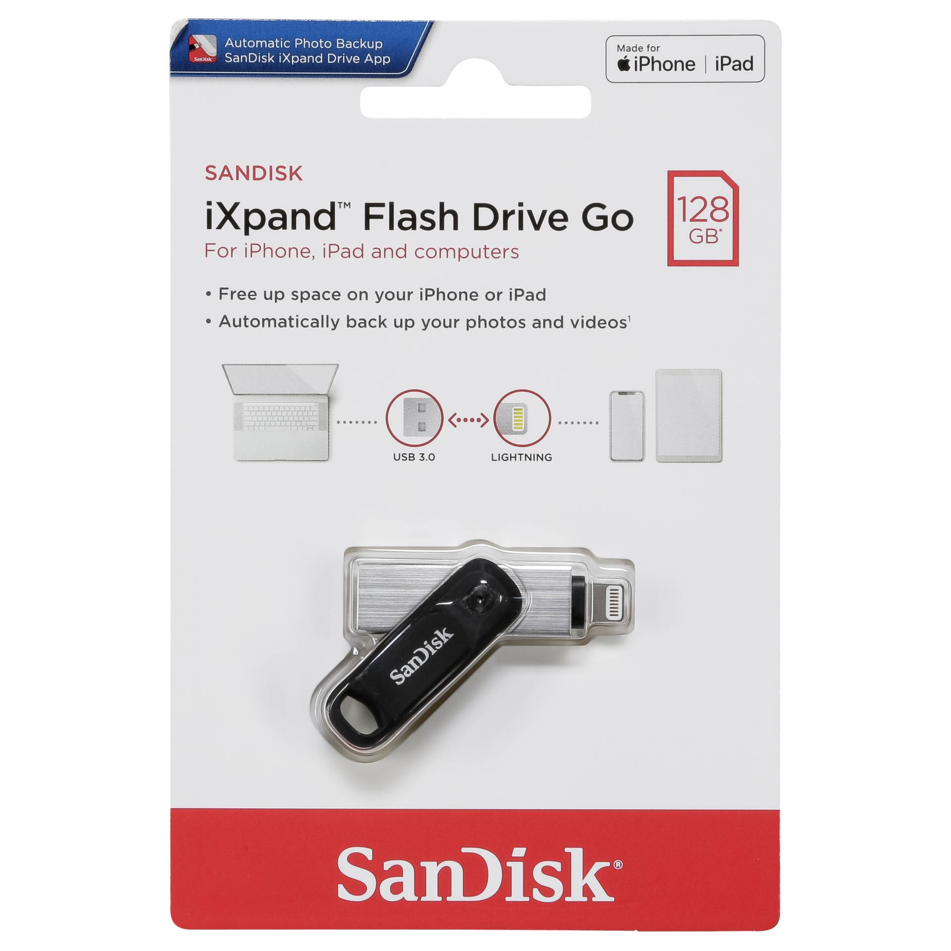 SanDisk iXpand Flash Drive Go 128GB USB 3.0 USB Flash Drive SDIX60N-128G For iPhone and iPad