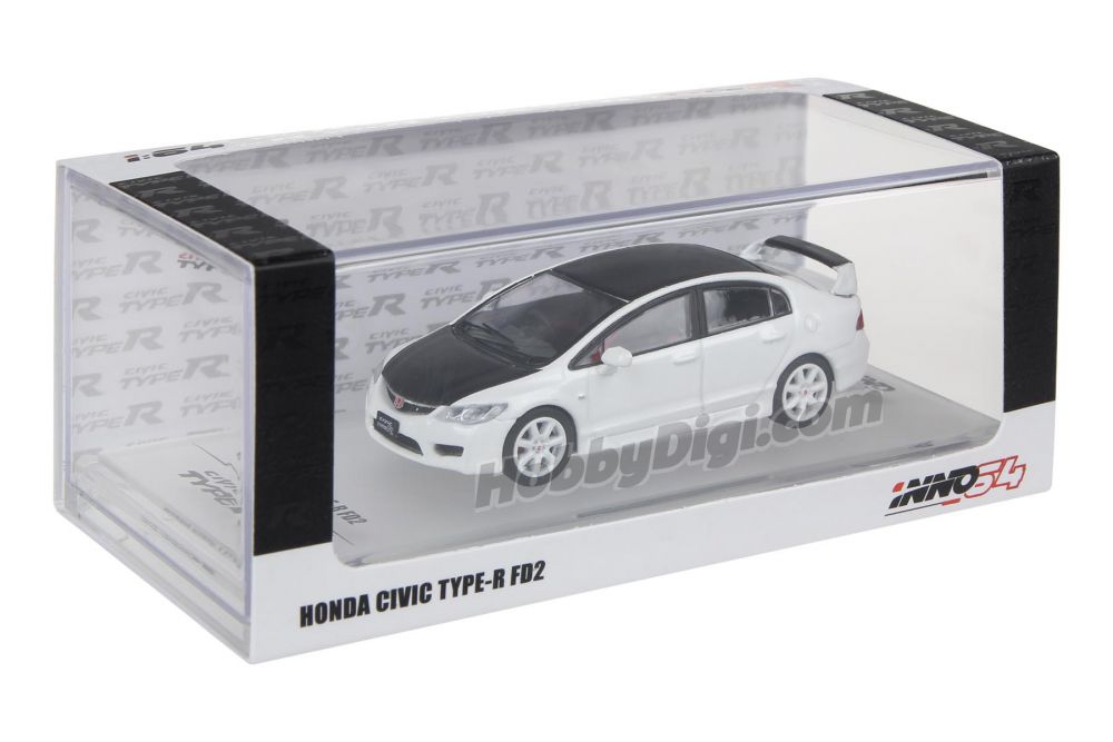 INNO64 1:64 Diecast Honda Civic Type-R FD2 White + Carbon Bonnet & Roof Top